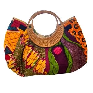 Wicker Handle Multicolor Handbad. 17" W x   15" H